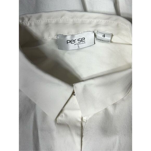 Per Se by Carlisle White Cropped Utility Button Up Long Sleeve Blouse Size 4 - Picture 5 of 5